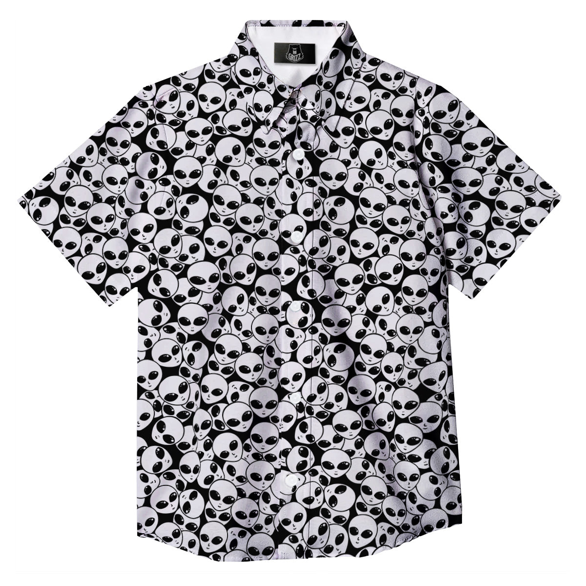 Alien White And Black Print Button Up Shirt-grizzshop