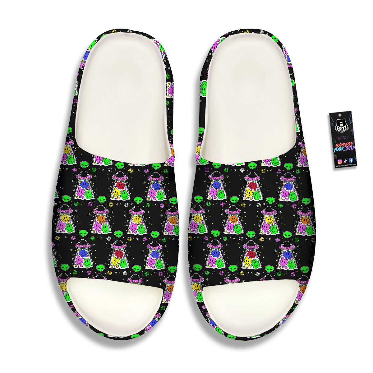 Alien And UFO Trippy Print Pattern Sandals-grizzshop