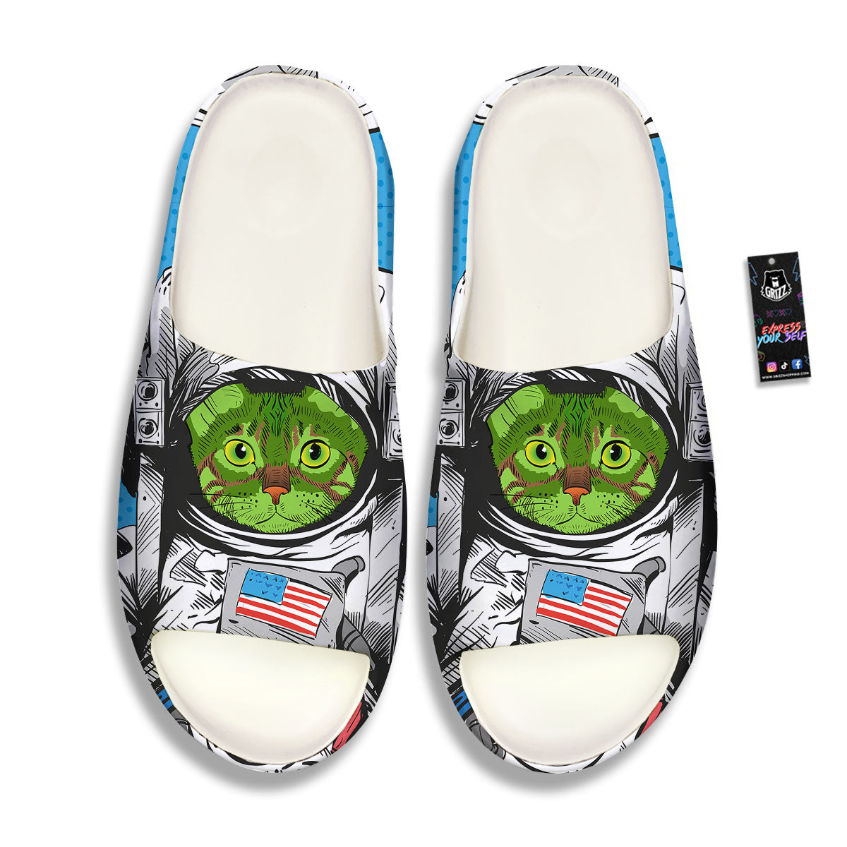 Alien Cat Astronaut Print Sandals-grizzshop