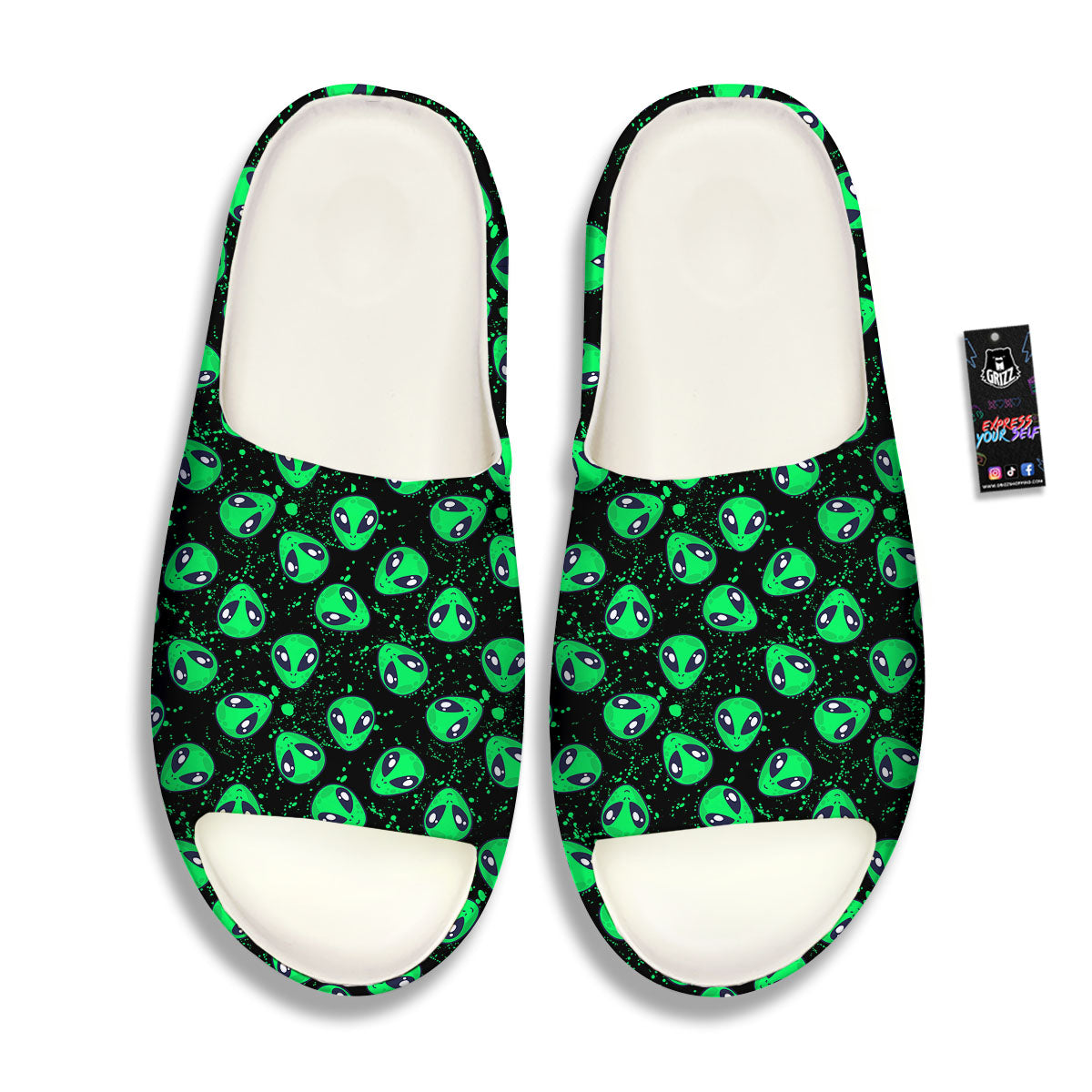 Alien Face Green Print Pattern Sandals-grizzshop