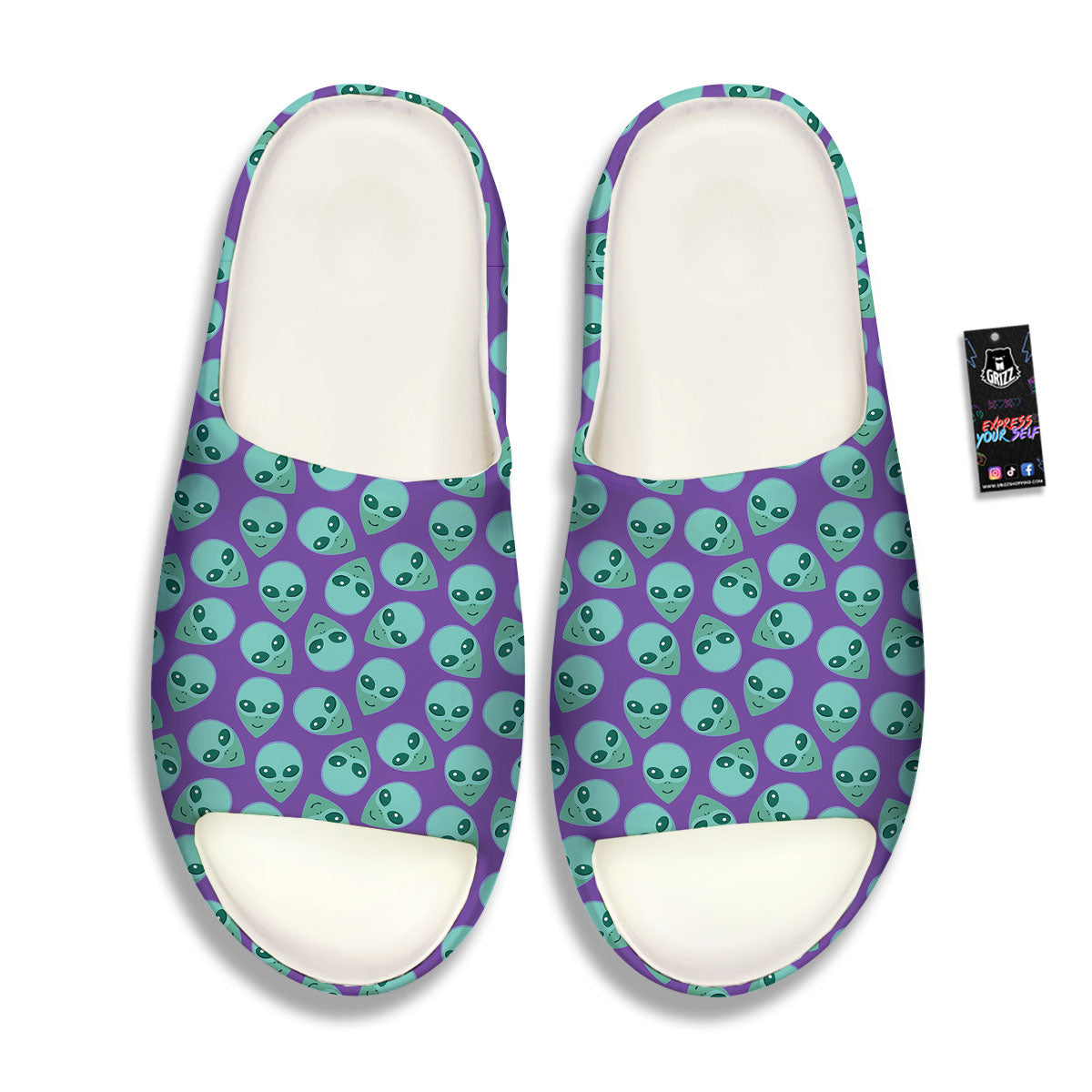 Alien Face Purple Print Pattern Sandals-grizzshop
