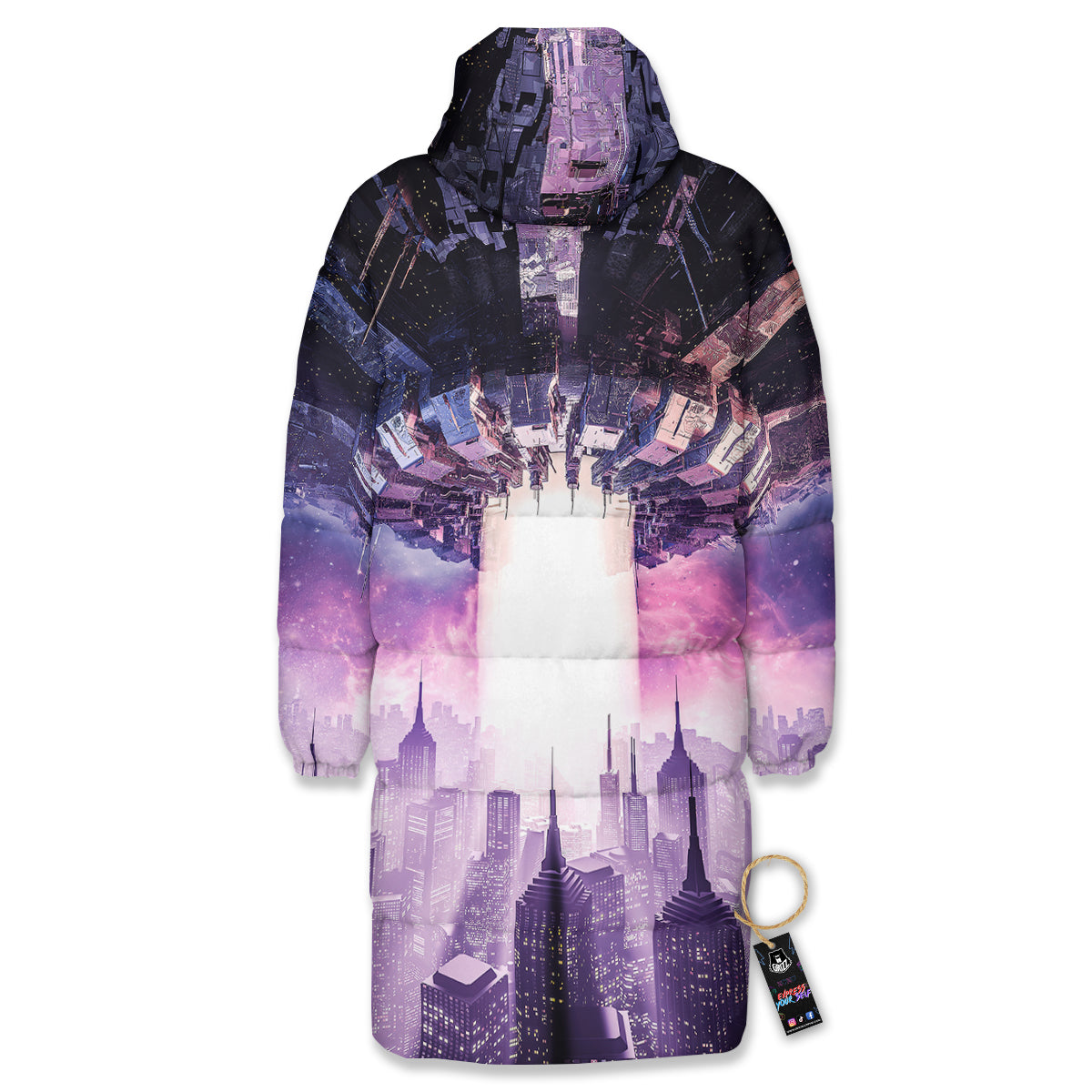 Alien Invasion Print Long Down Jacket