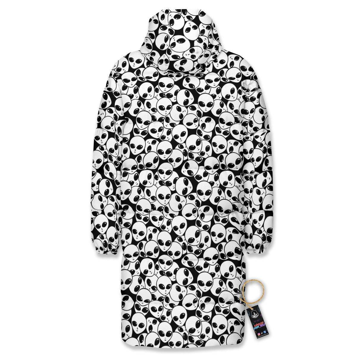 Alien White And Black Print Long Down Jacket