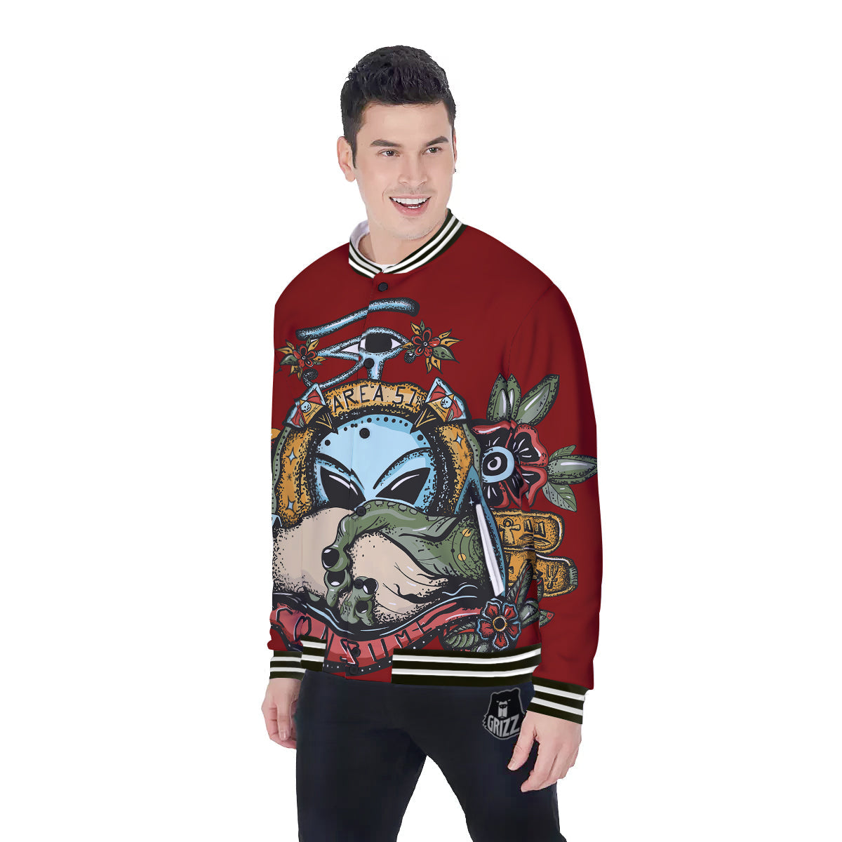 Aliens Area 51 Print Baseball Jacket-grizzshop