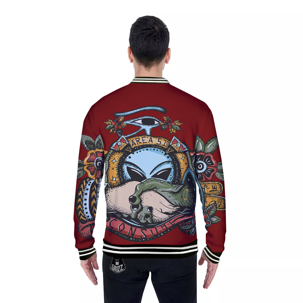 Aliens Area 51 Print Baseball Jacket-grizzshop