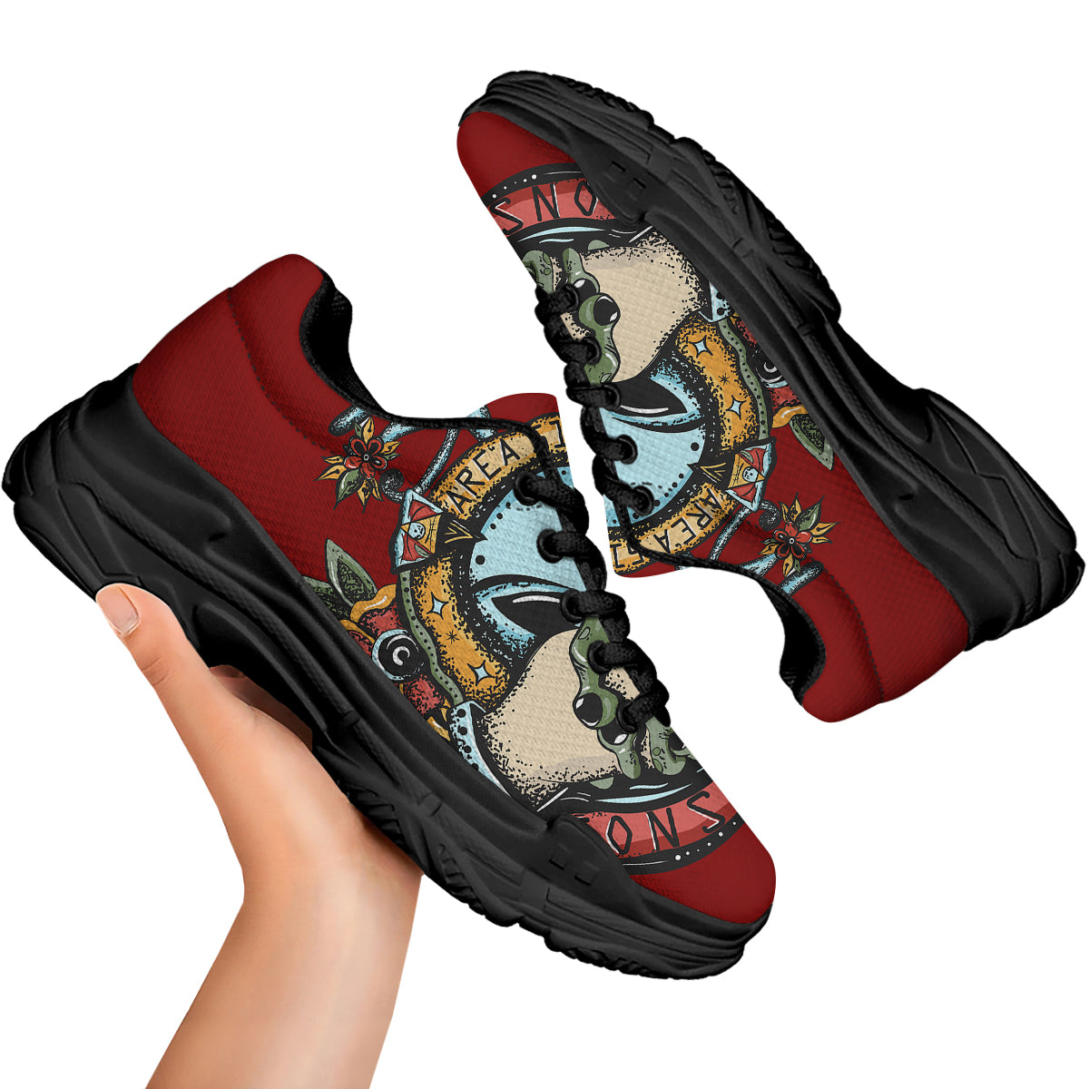 Aliens Area 51 Print Black Chunky Shoes-grizzshop