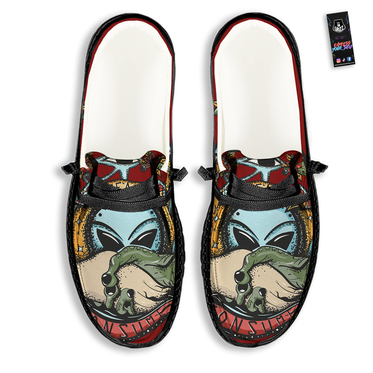 Aliens Area 51 Print Black Loafers-grizzshop