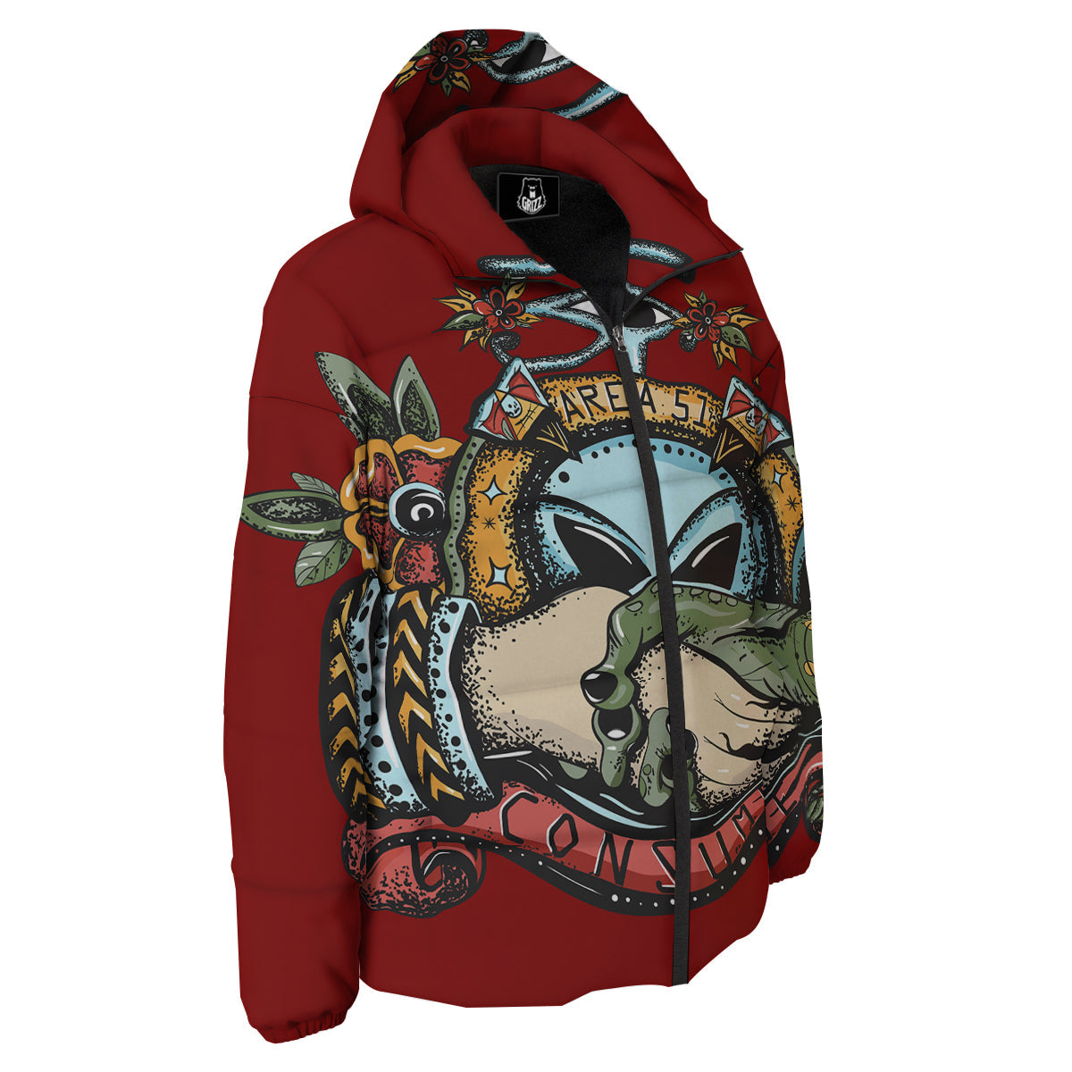 Aliens Area 51 Print Down Jacket-grizzshop