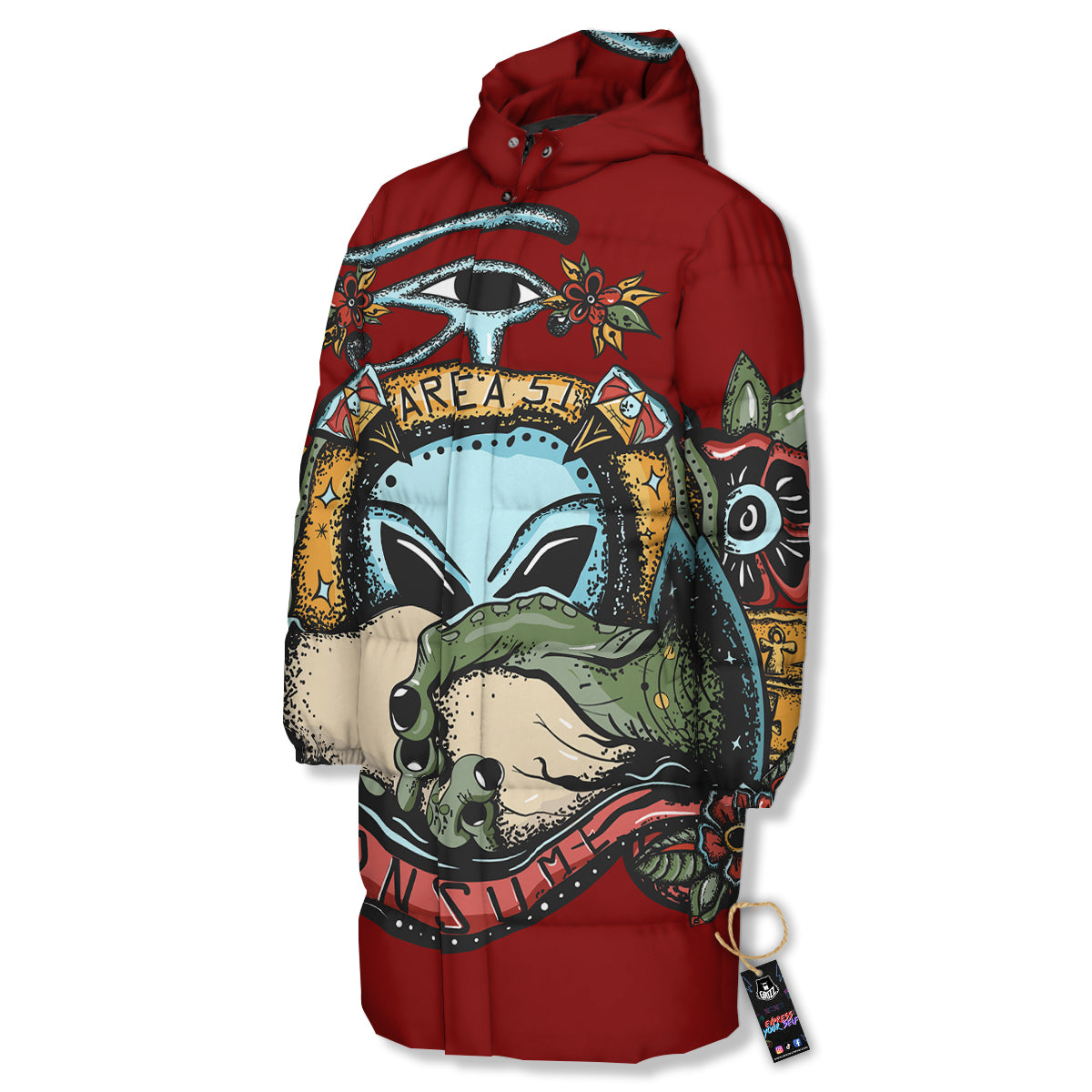 Aliens Area 51 Print Long Down Jacket-grizzshop