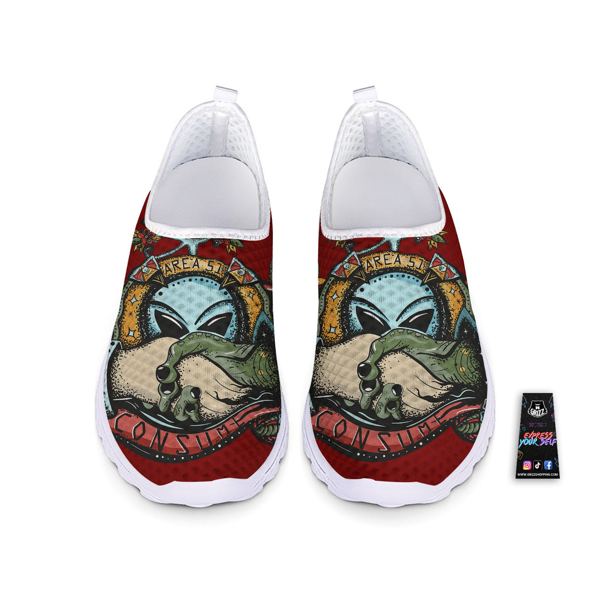 Aliens Area 51 Print Nurse Shoes-grizzshop