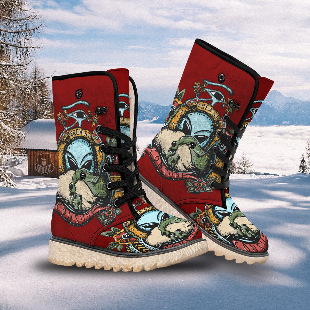 Aliens Area 51 Print Snow Boots-grizzshop