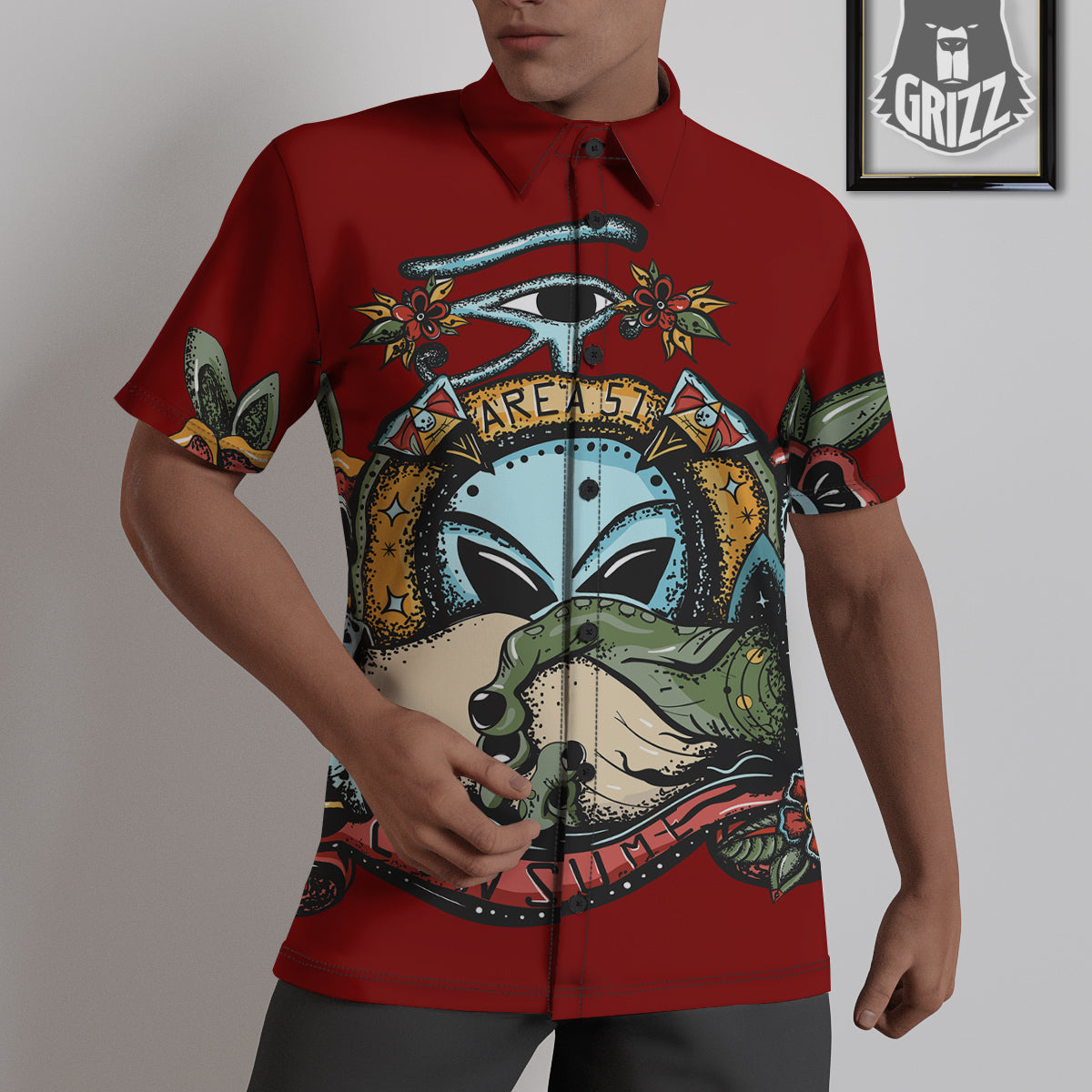 Aliens Area 51 Print Untucked Shirts-grizzshop
