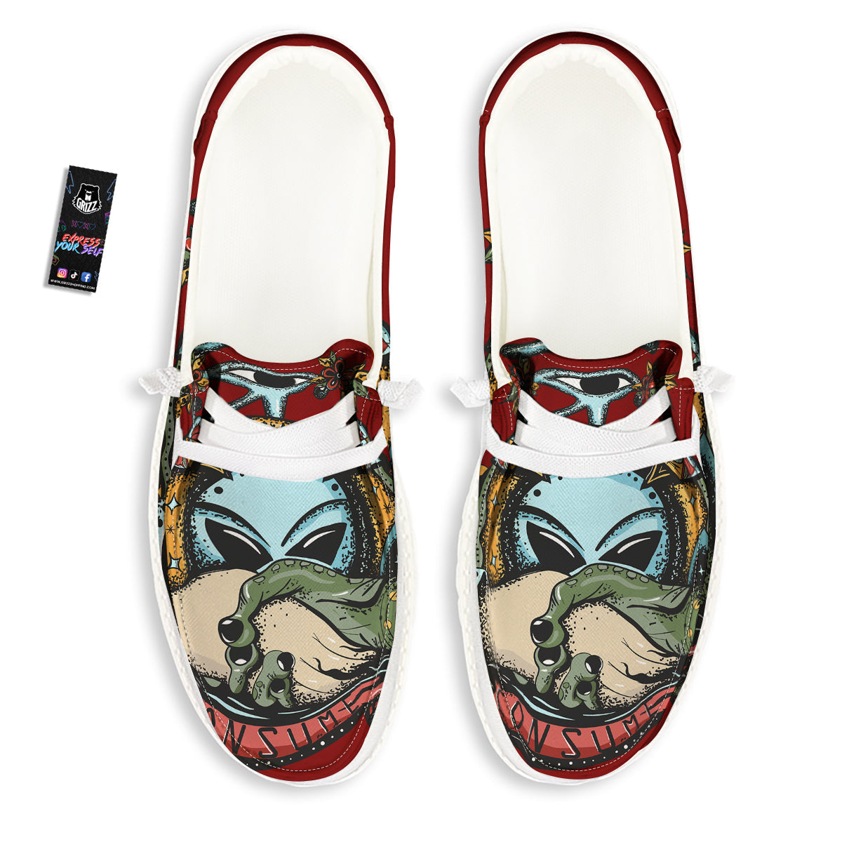 Aliens Area 51 Print White Loafers-grizzshop