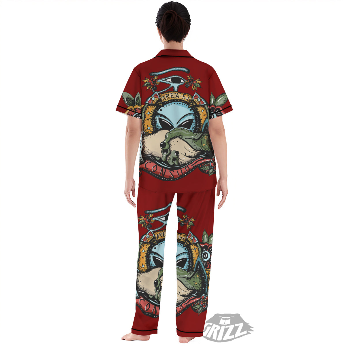 Aliens Area 51 Print Women's Pajamas Set-grizzshop