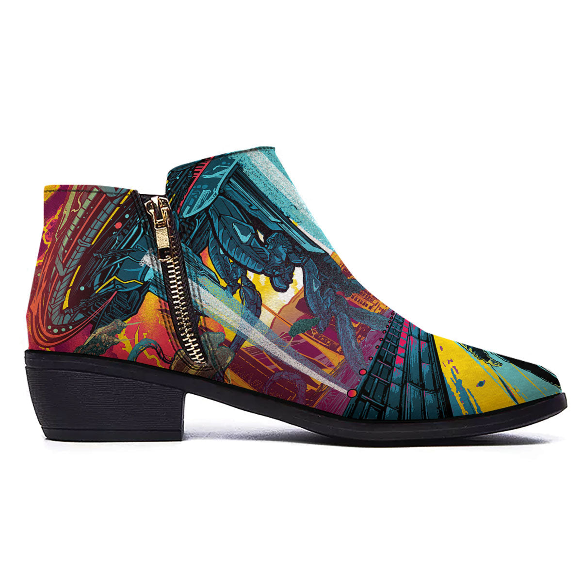 Aliens Invade earth Print Ankle Boots-grizzshop