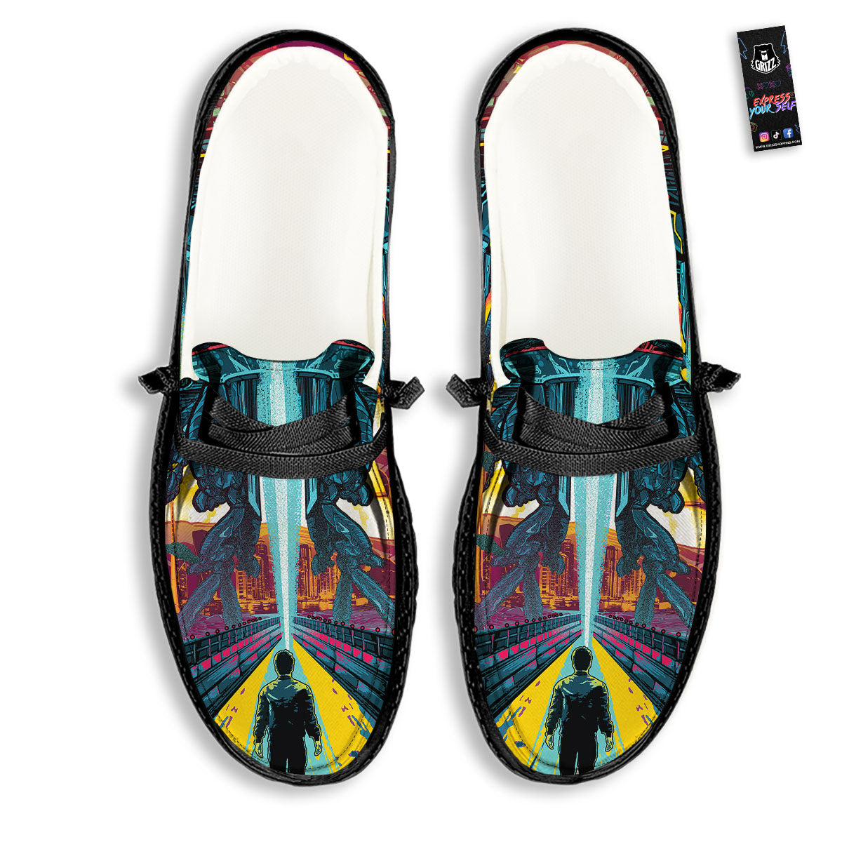 Aliens Invade earth Print Black Loafers-grizzshop