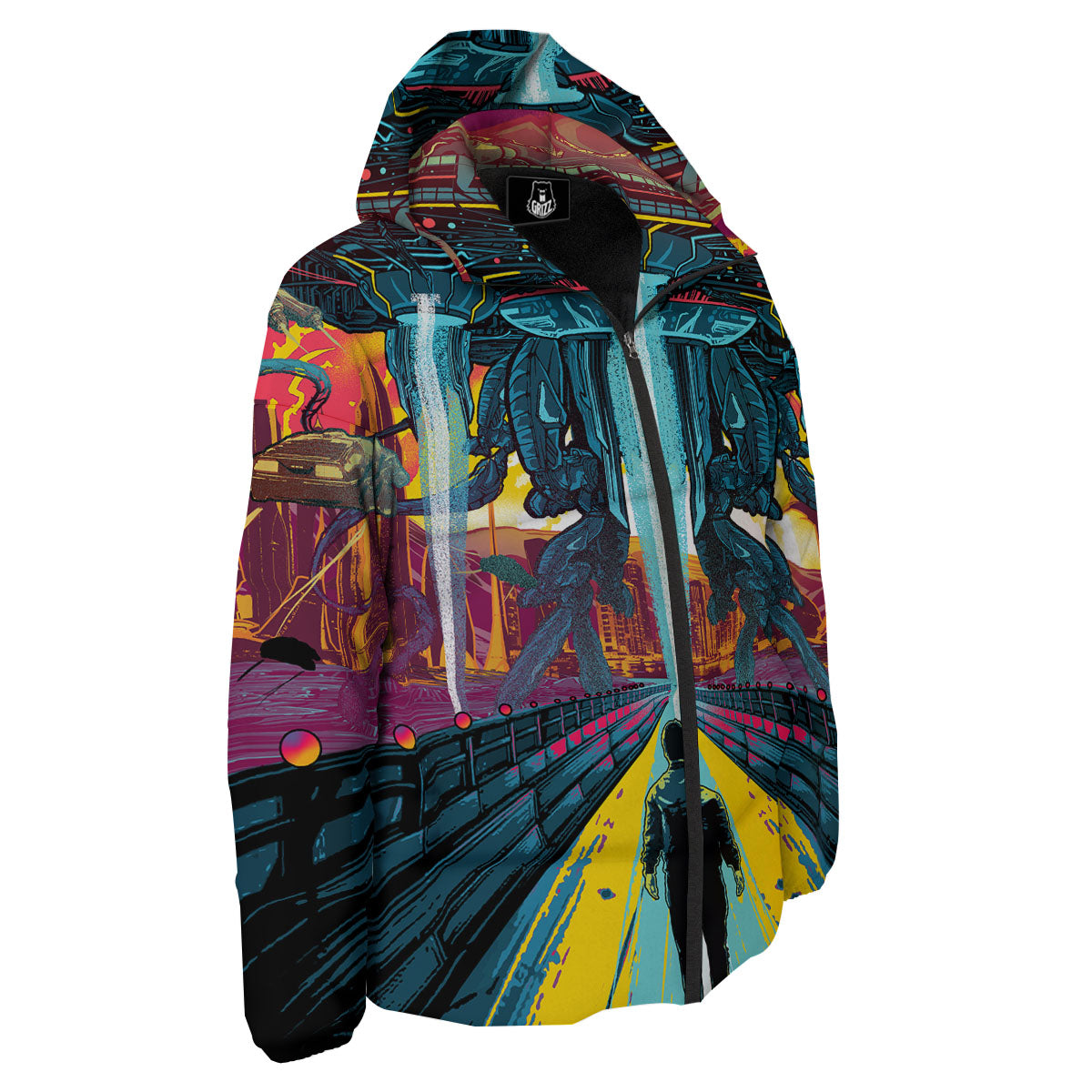 Aliens Invade earth Print Down Jacket-grizzshop
