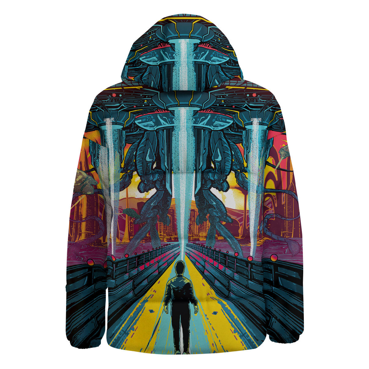 Aliens Invade earth Print Down Jacket-grizzshop
