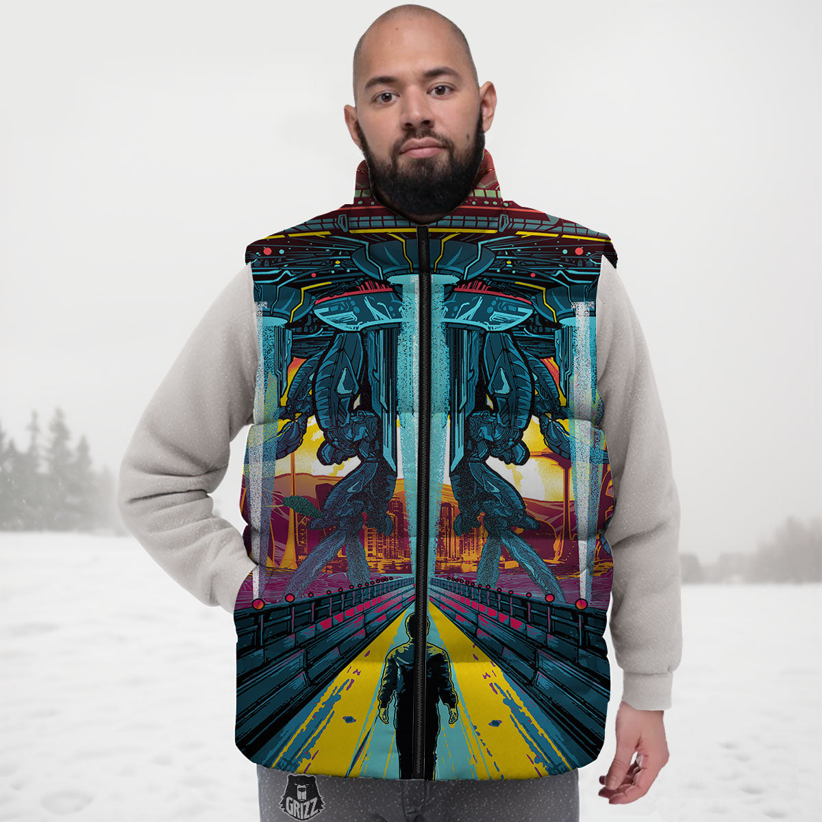 Aliens Invade earth Print Down Vest