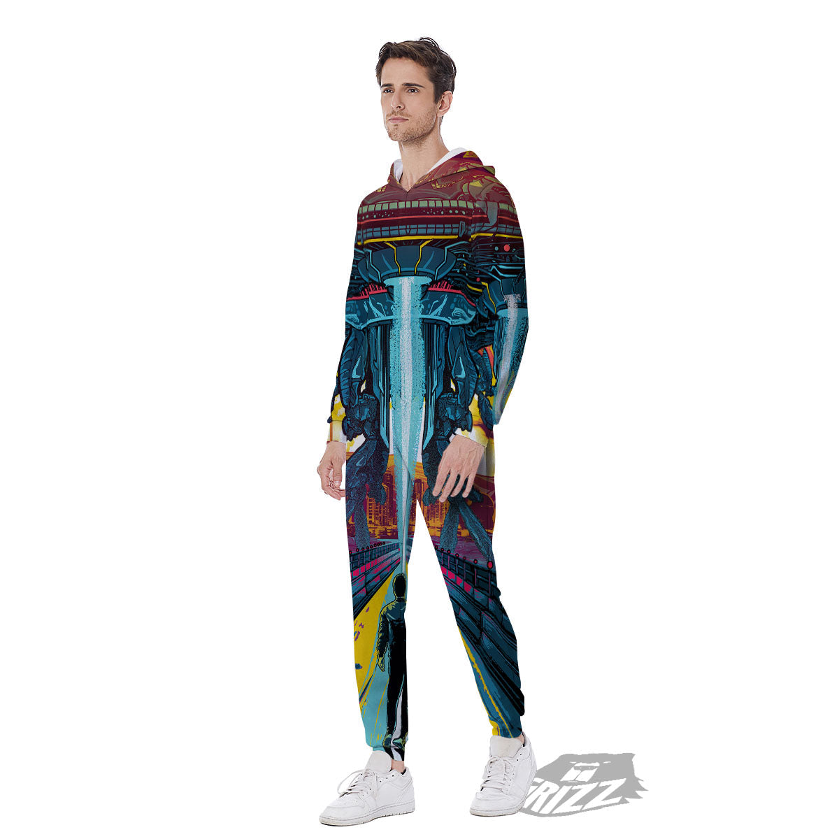 Aliens Invade earth Print Men's Jumpsuit-grizzshop
