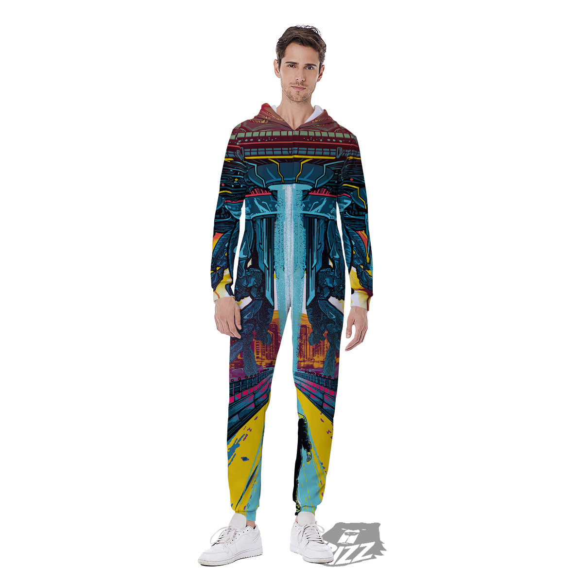 Aliens Invade earth Print Men's Jumpsuit-grizzshop