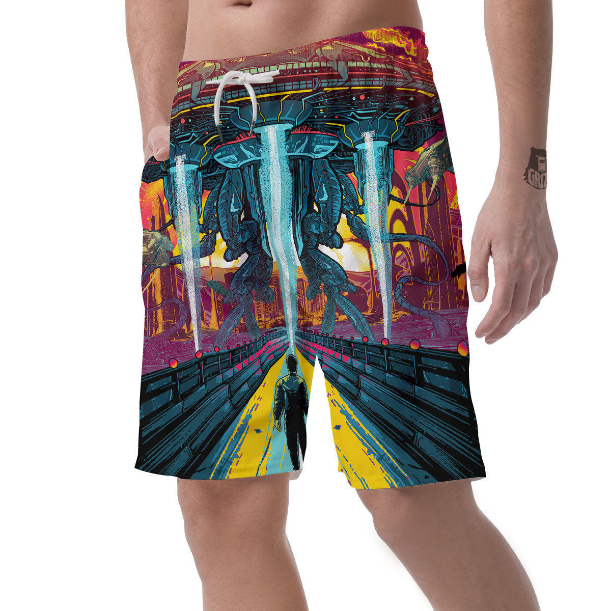 Aliens Invade earth Print Men's Shorts-grizzshop