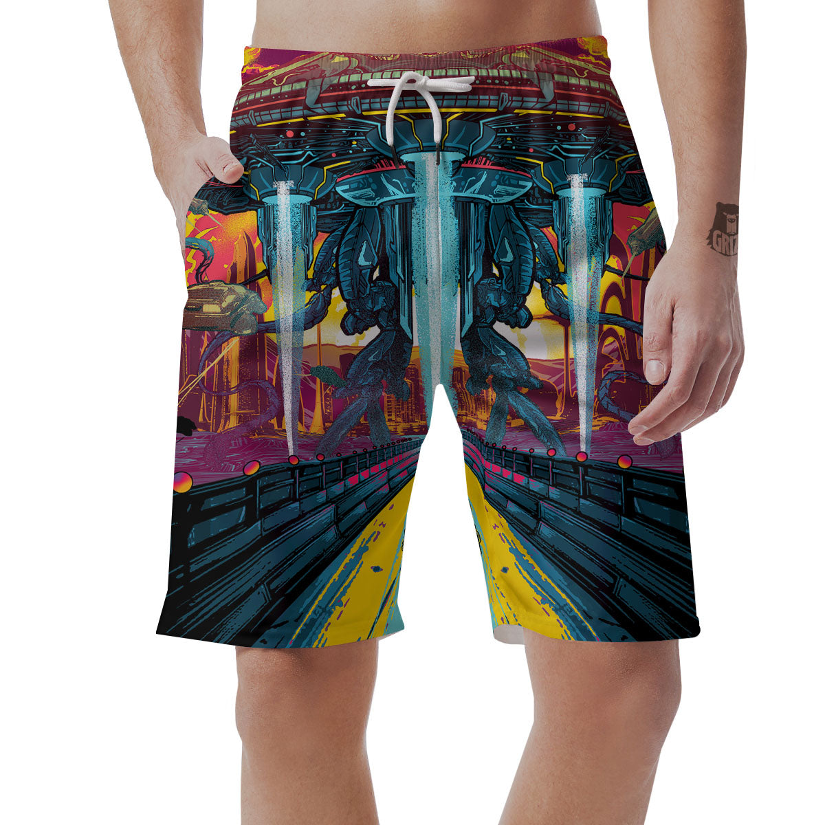 Aliens Invade earth Print Men's Shorts-grizzshop