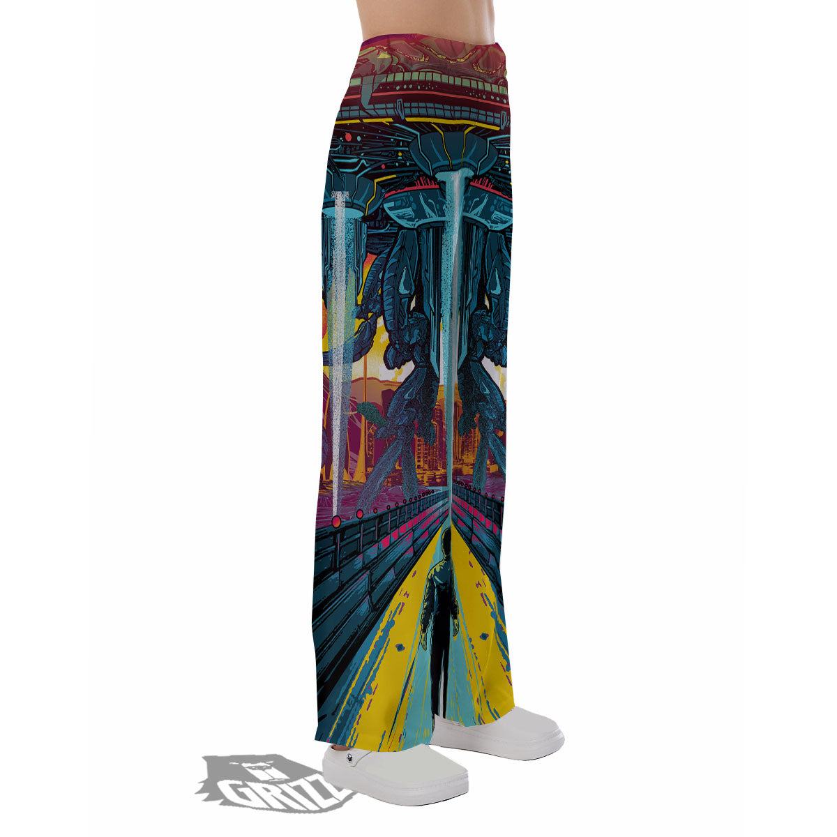 Aliens Invade earth Print Pajama Pants-grizzshop