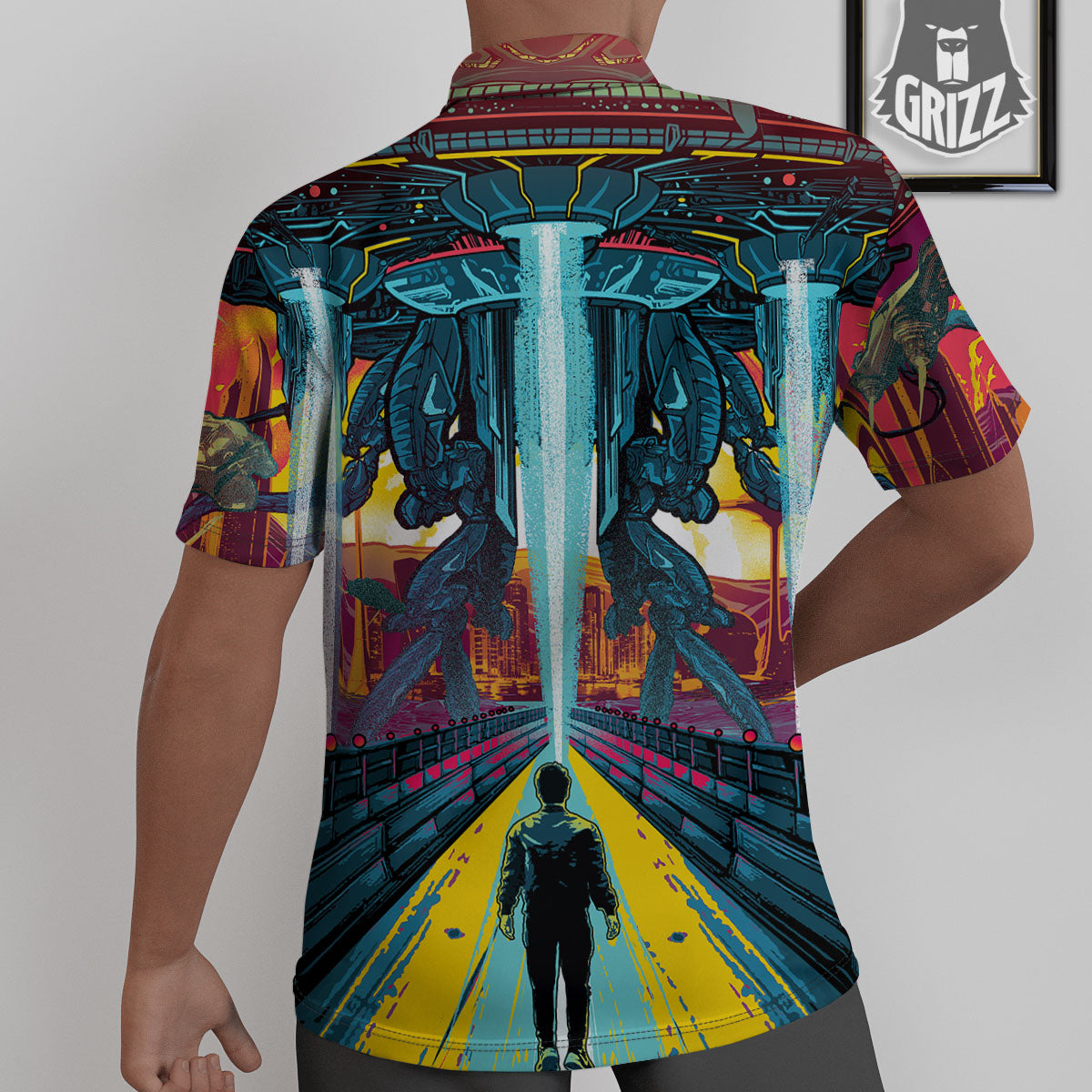 Aliens Invade earth Print Untucked Shirts-grizzshop