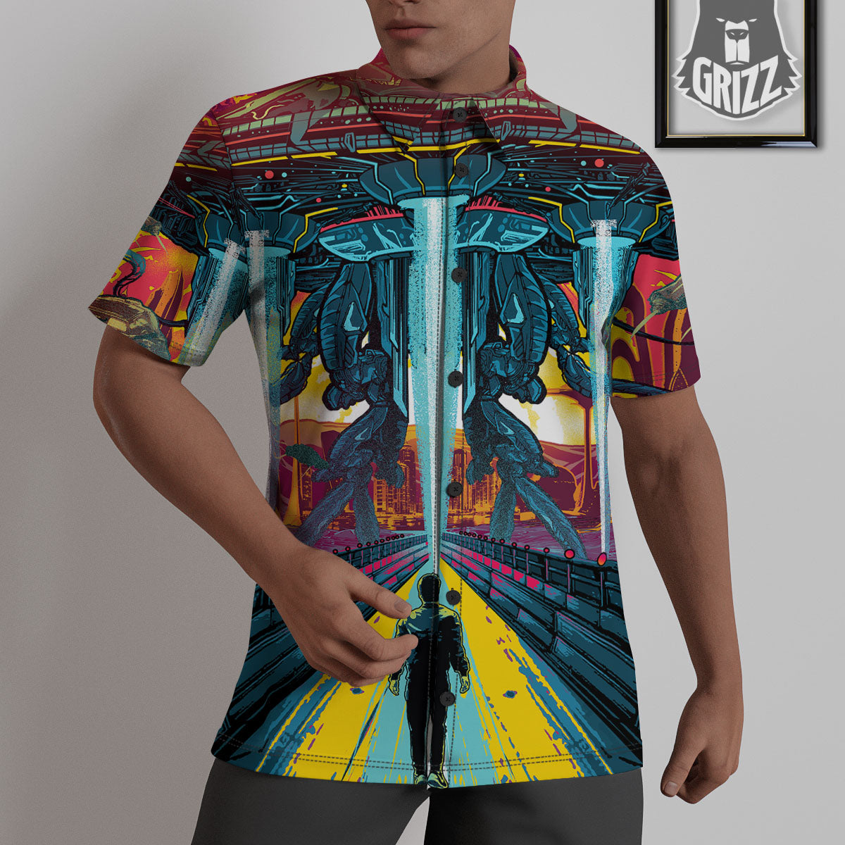 Aliens Invade earth Print Untucked Shirts-grizzshop