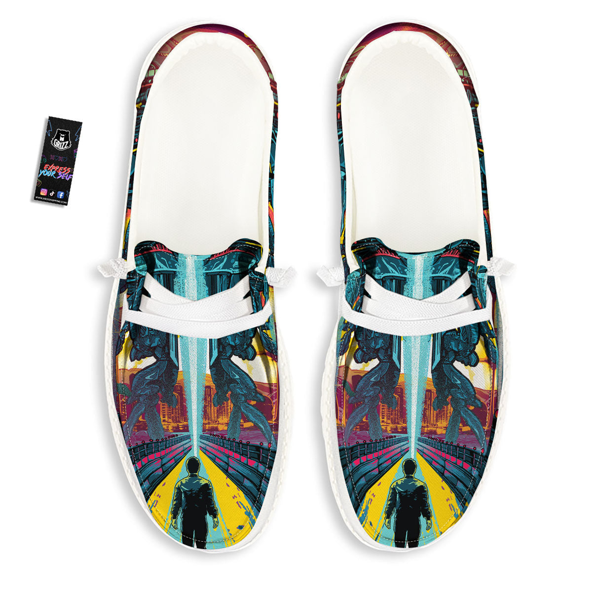 Aliens Invade earth Print White Loafers-grizzshop
