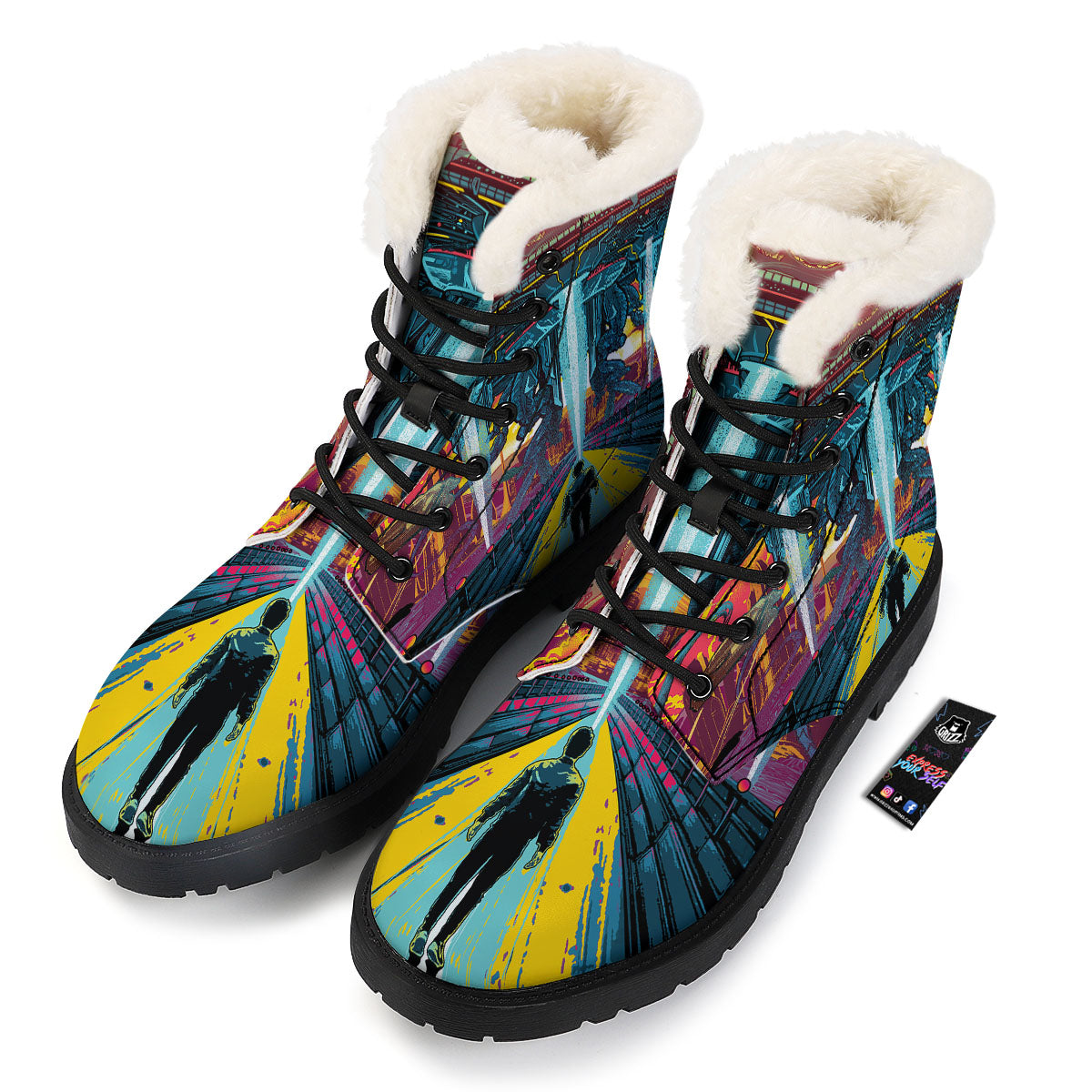Aliens Invade earth Print Winter Boots-grizzshop