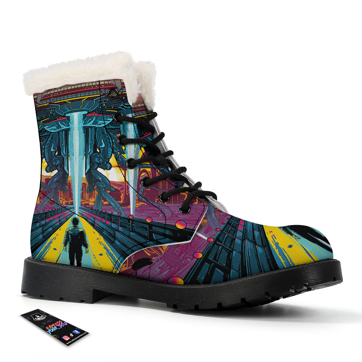 Aliens Invade earth Print Winter Boots-grizzshop