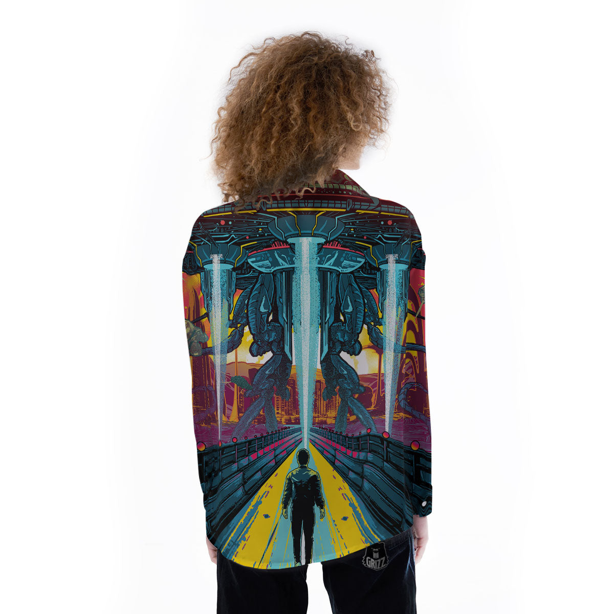 Aliens Invade earth Print Women's Long Sleeve Shirts-grizzshop