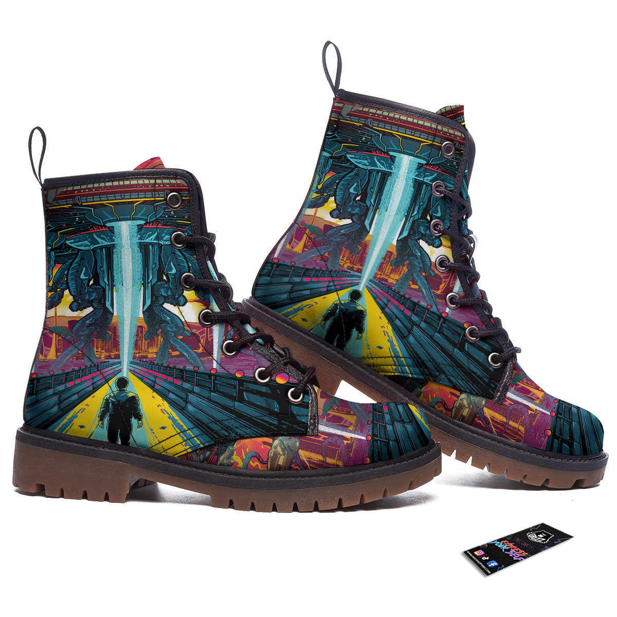Aliens Invade earth Print Work Boots-grizzshop
