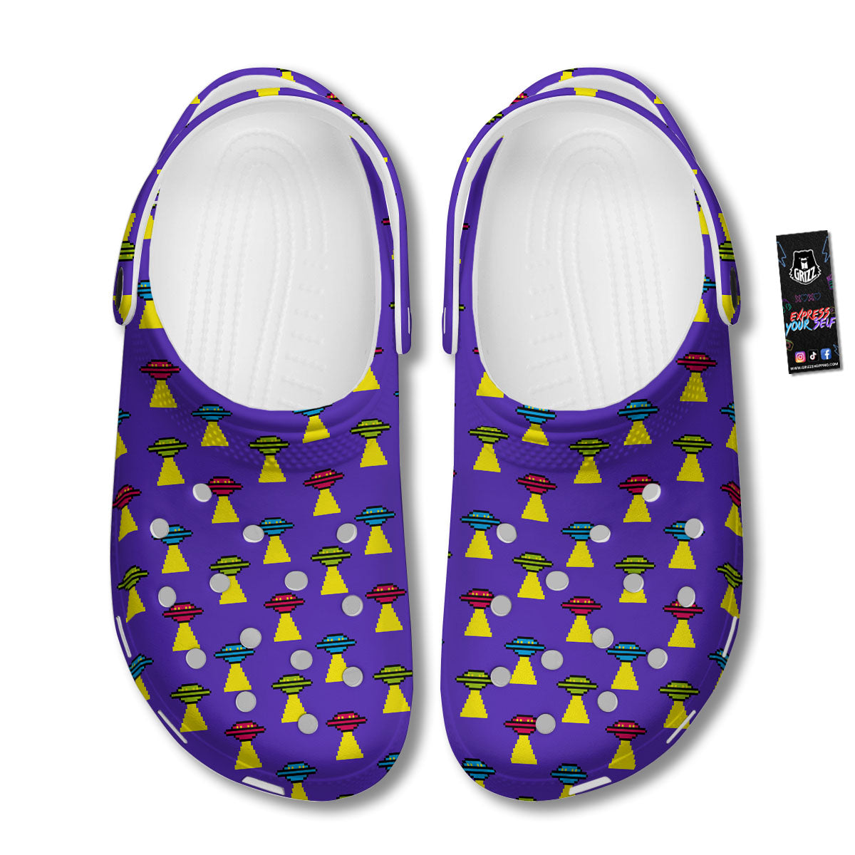 Aliens UFO Pixel Print Pattern Clog-grizzshop