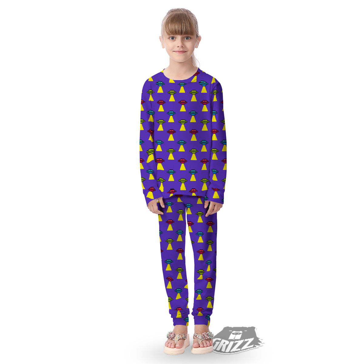 Aliens UFO Pixel Print Pattern Kid's Pajamas-grizzshop