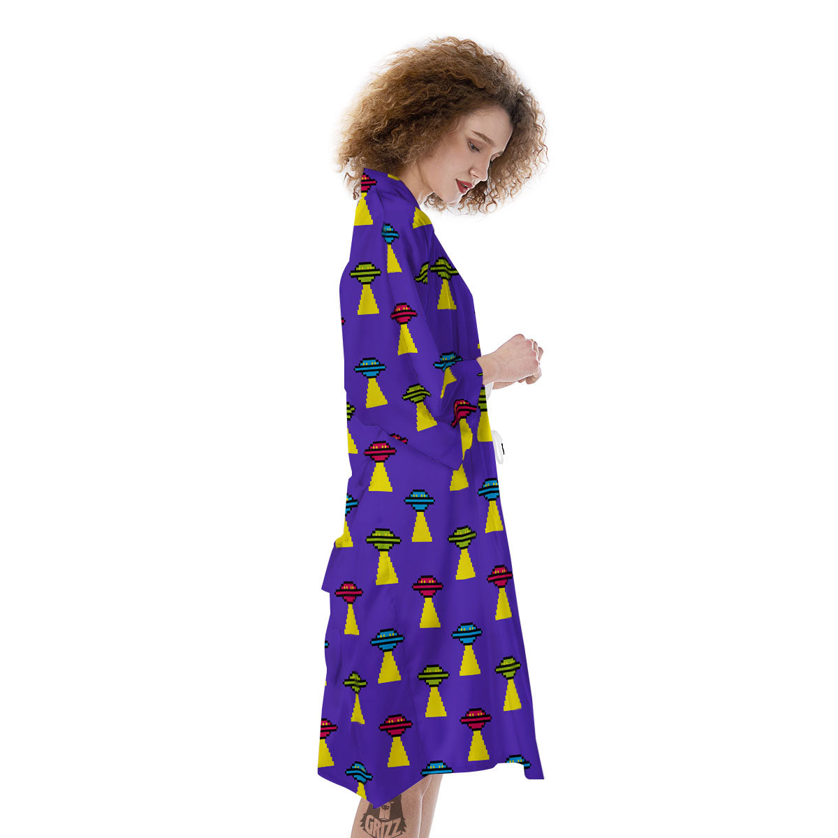 Aliens UFO Pixel Print Pattern Kimono-grizzshop