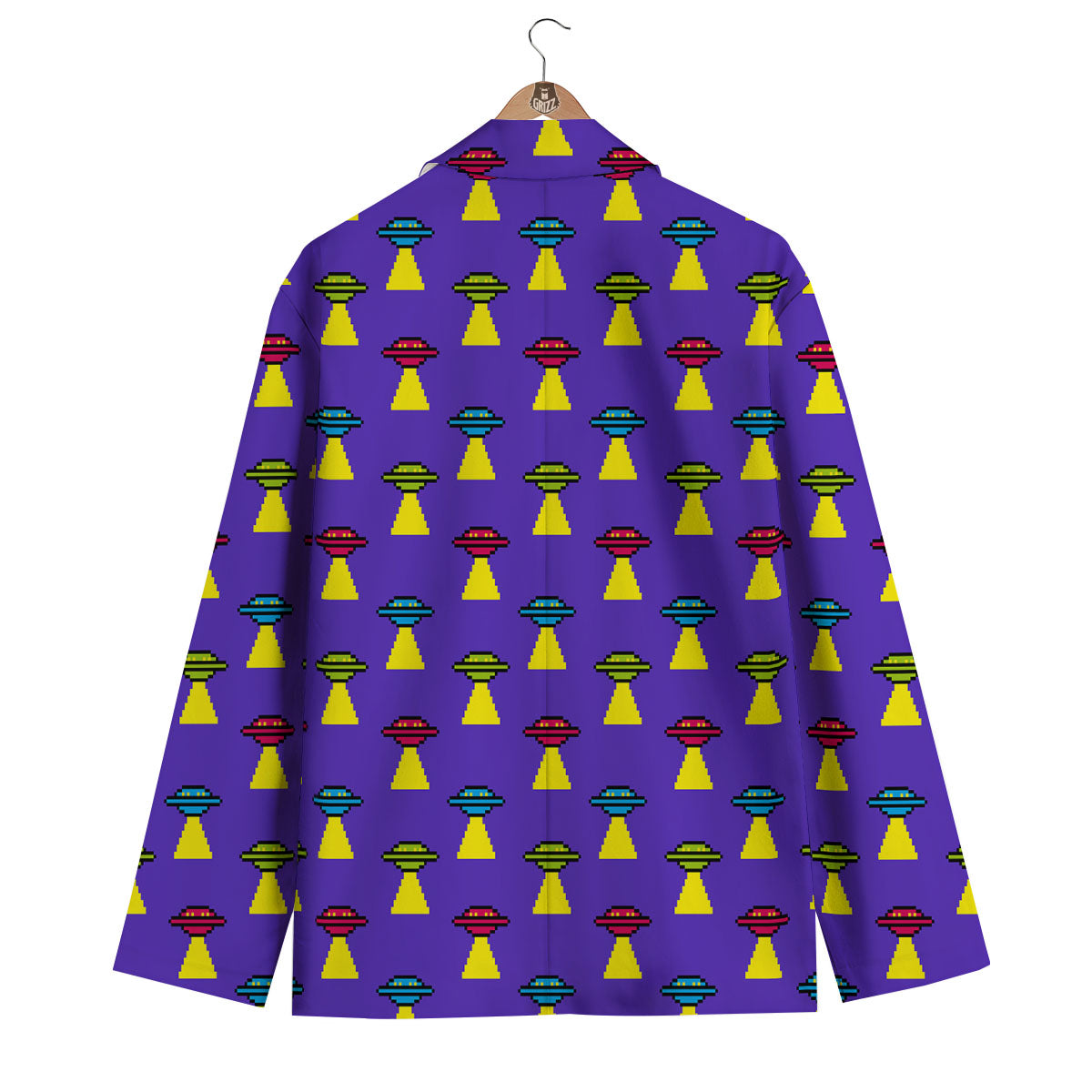 Aliens UFO Pixel Print Pattern Men's Blazer-grizzshop