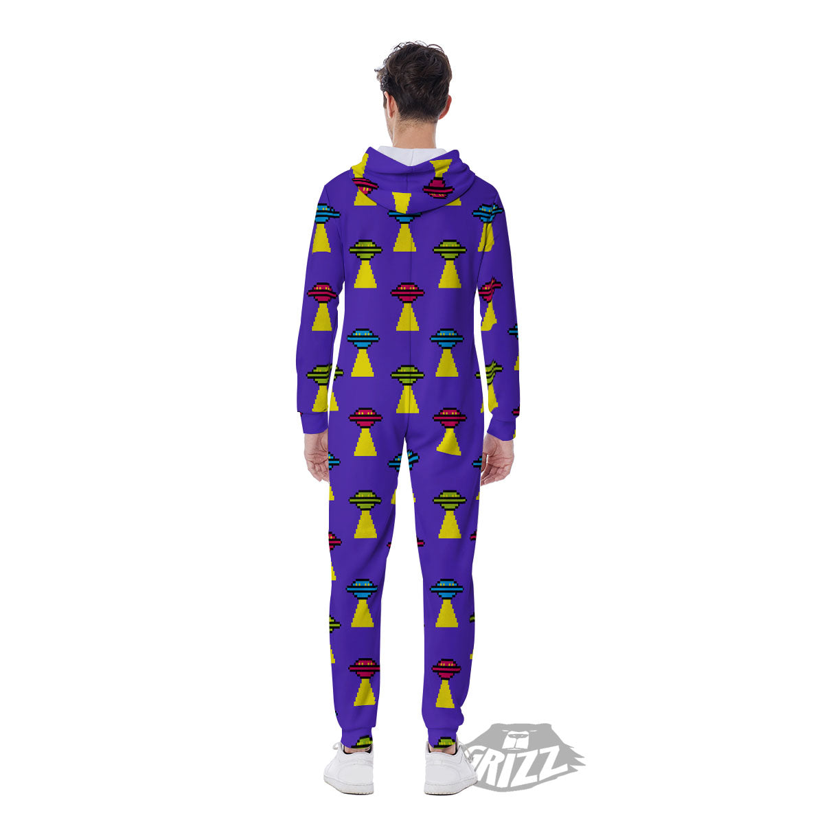 Aliens UFO Pixel Print Pattern Men's Jumpsuit-grizzshop