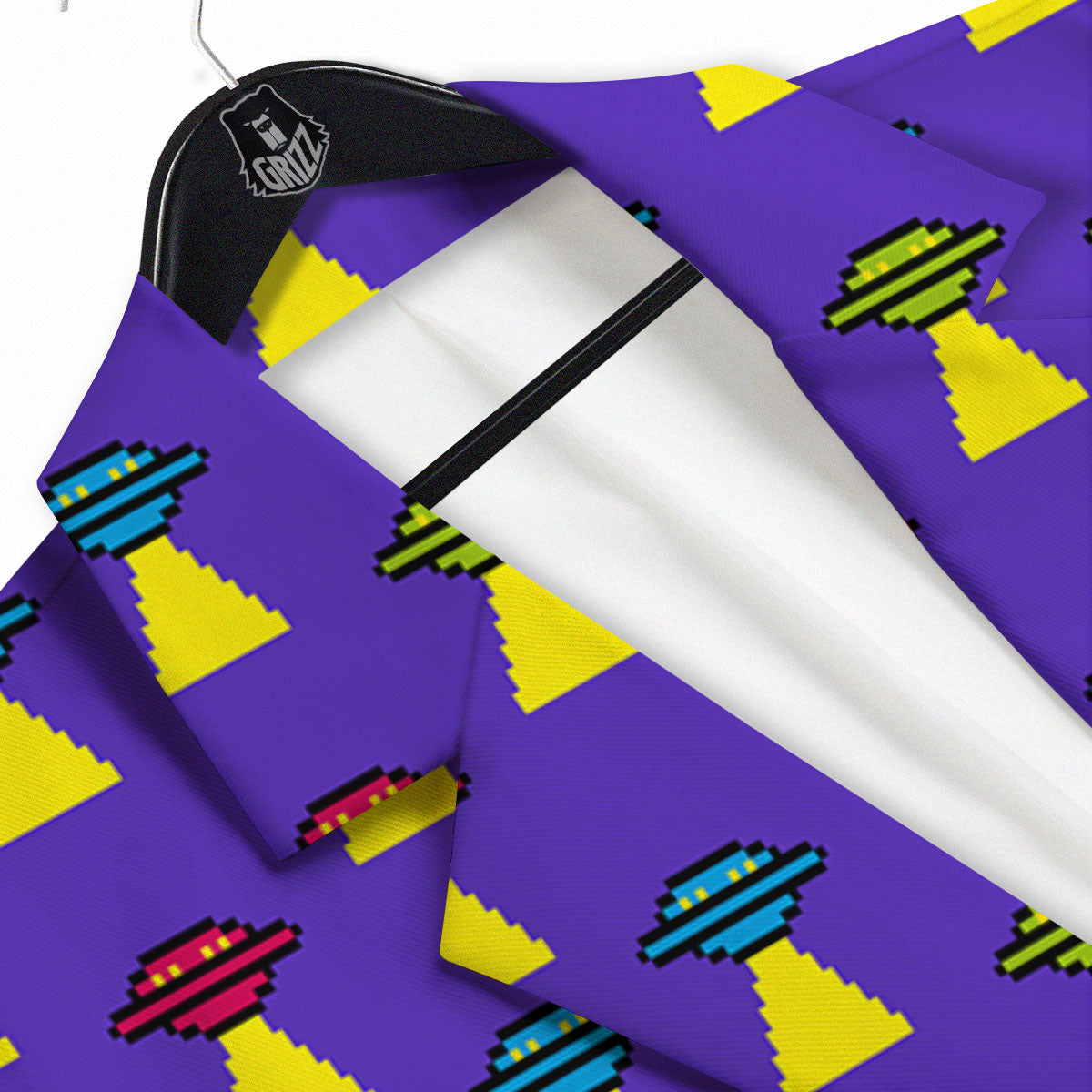 Aliens UFO Pixel Print Pattern Men's Sport Coat-grizzshop