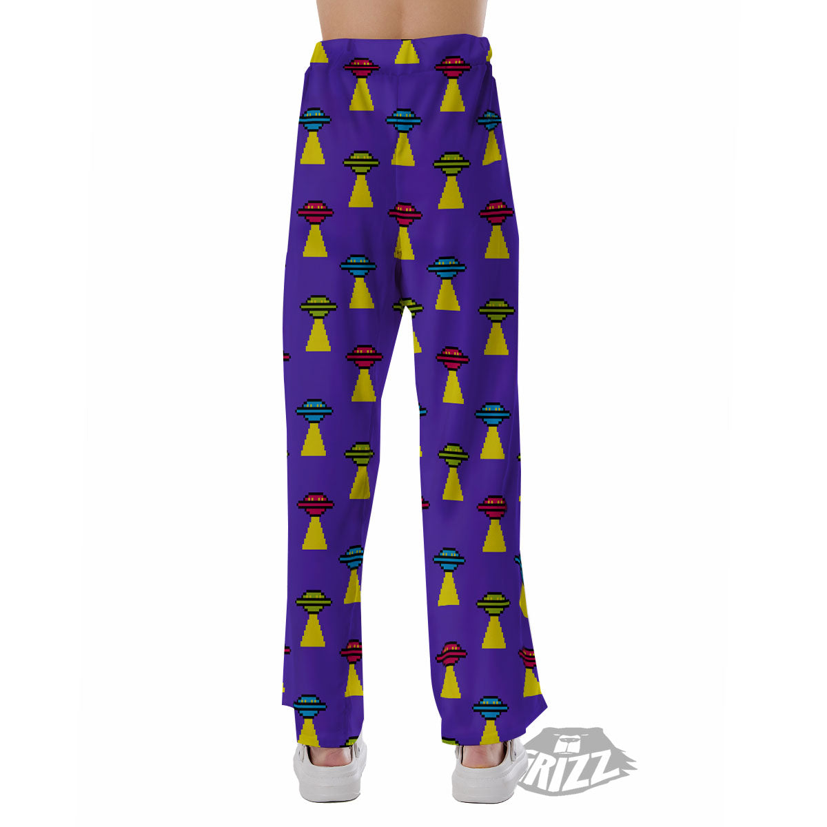 Aliens UFO Pixel Print Pattern Pajama Pants-grizzshop