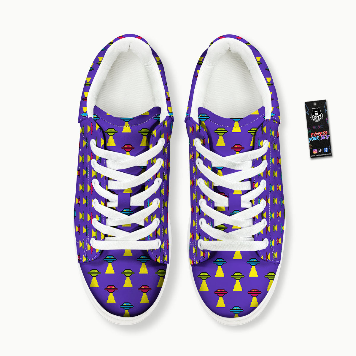 Aliens UFO Pixel Print Pattern Platform Shoes-grizzshop