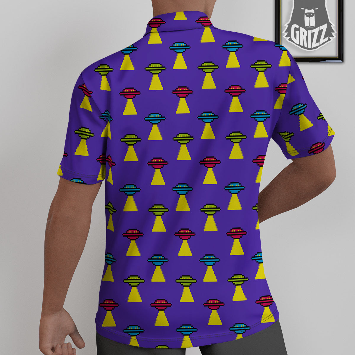Aliens UFO Pixel Print Pattern Untucked Shirts-grizzshop