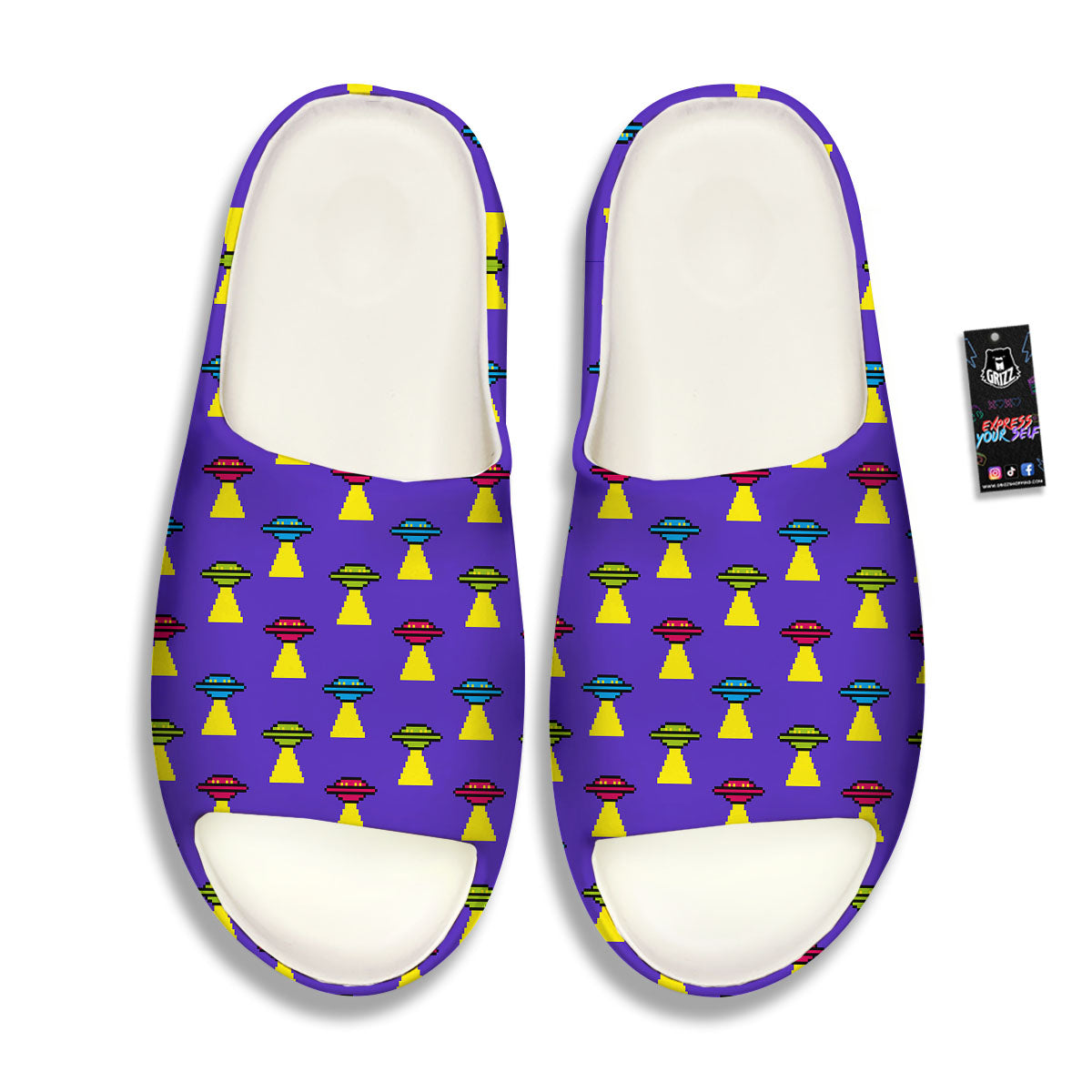 Aliens UFO Pixel Print Pattern Sandals-grizzshop