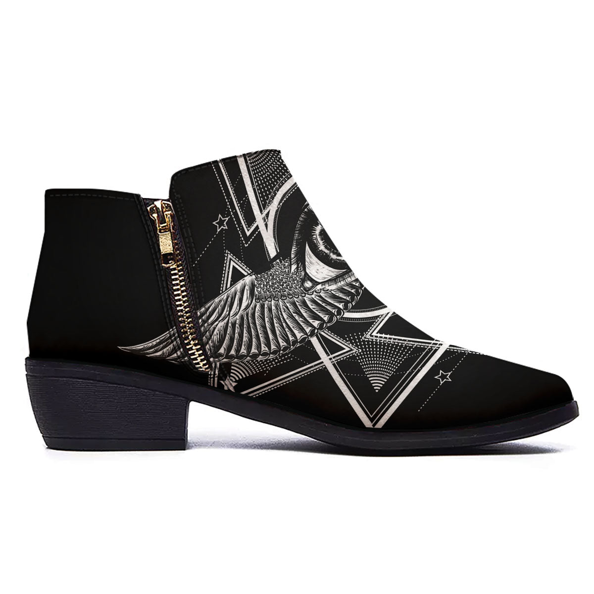 All Seeing Eye Black And Silver Print Ankle Boots-grizzshop