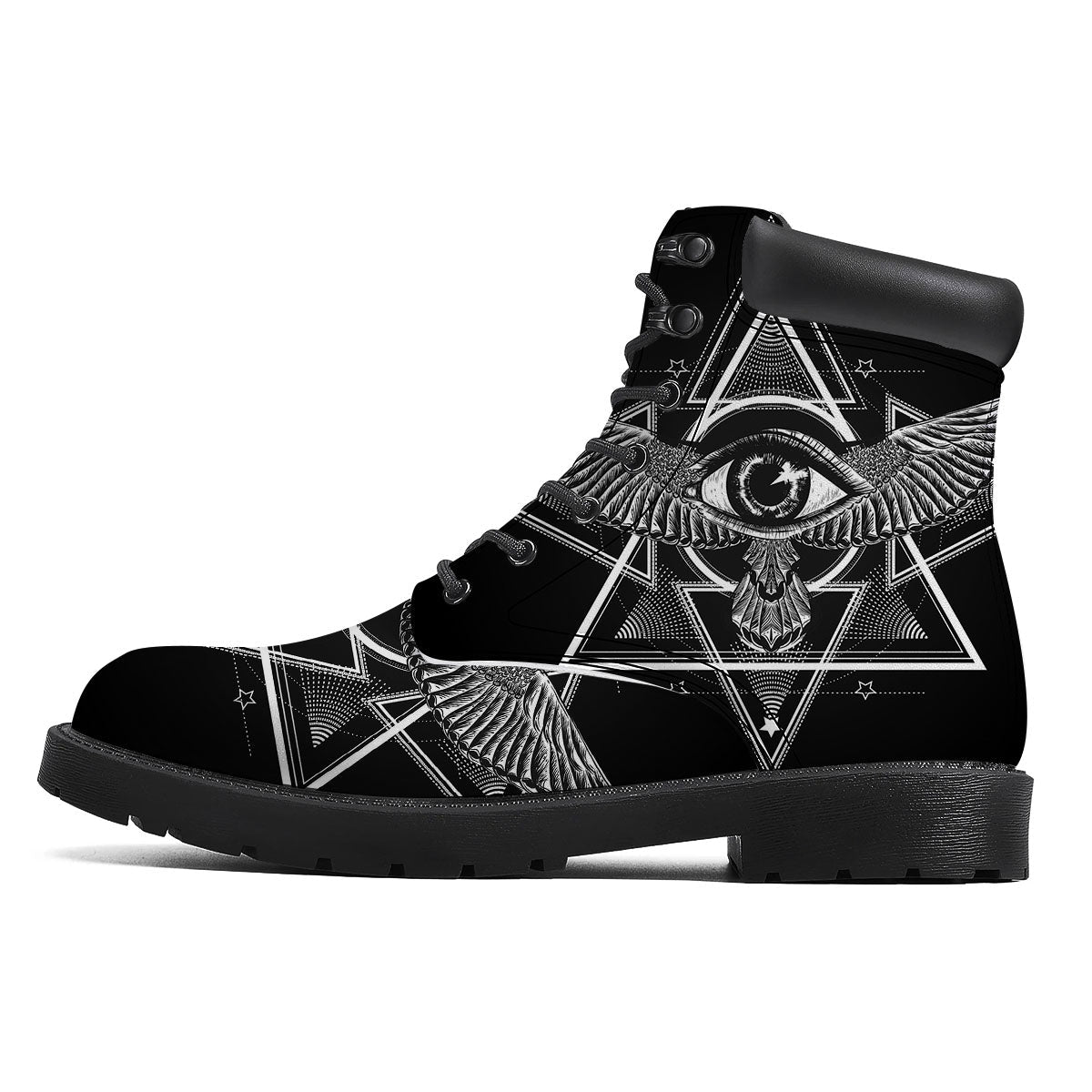 All Seeing Eye Black And Silver Print Boots-grizzshop
