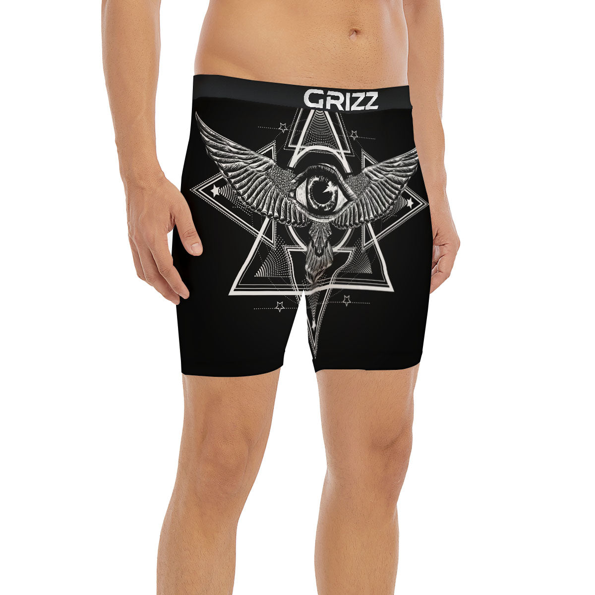 All Seeing Eye Black And Silver Print Boxer Briefs-grizzshop
