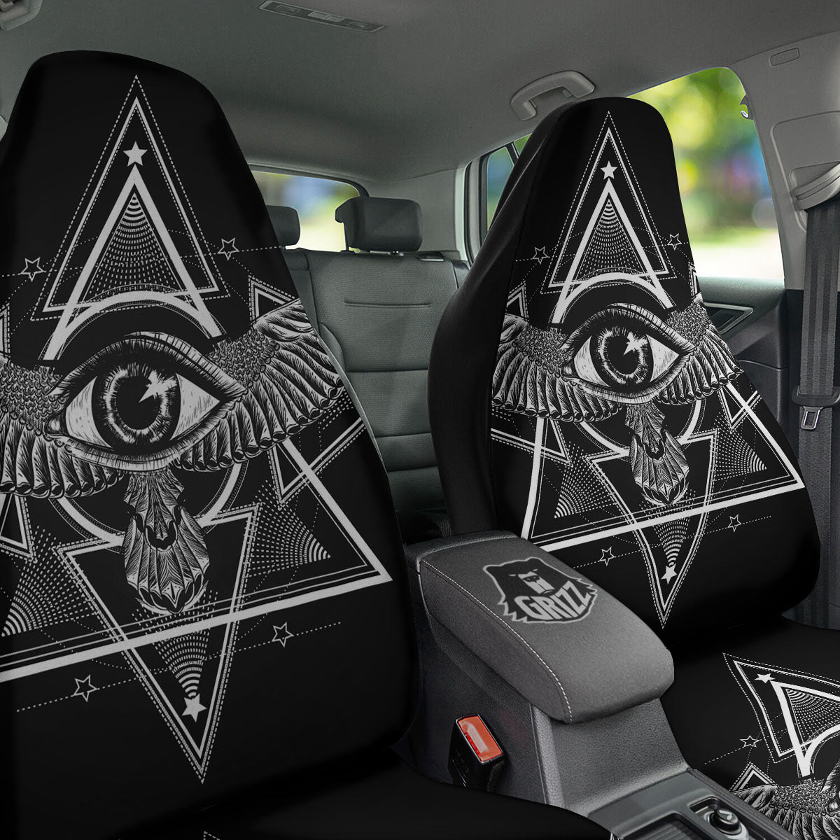All Seeing Eye Black And Silver Print Car Seat Covers-grizzshop