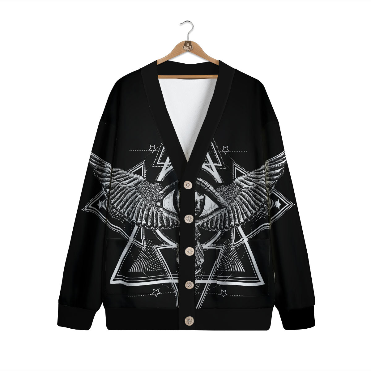 All Seeing Eye Black And Silver Print Cardigan-grizzshop
